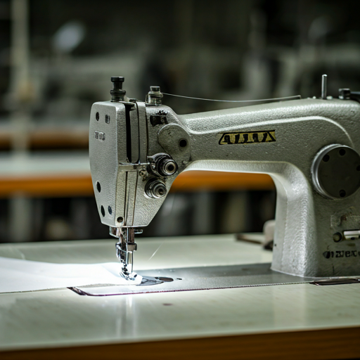 Industrial sewing machines stitching fabric