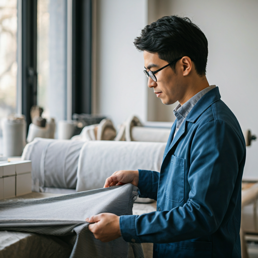 Quality control inspector checking fabric